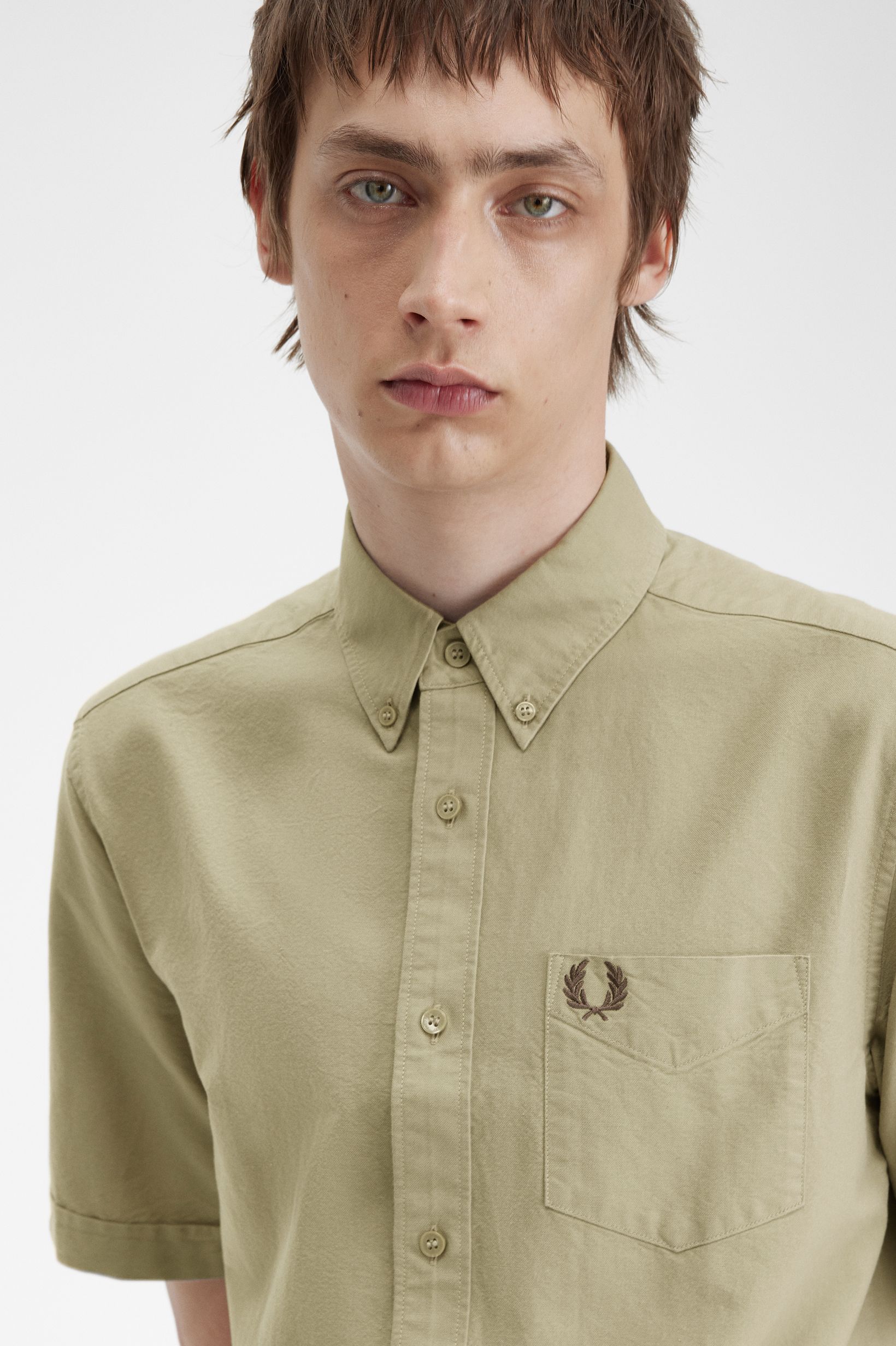 Fred Perry - OXFORD SHIRT (Short Sleeve) - Warm Grey