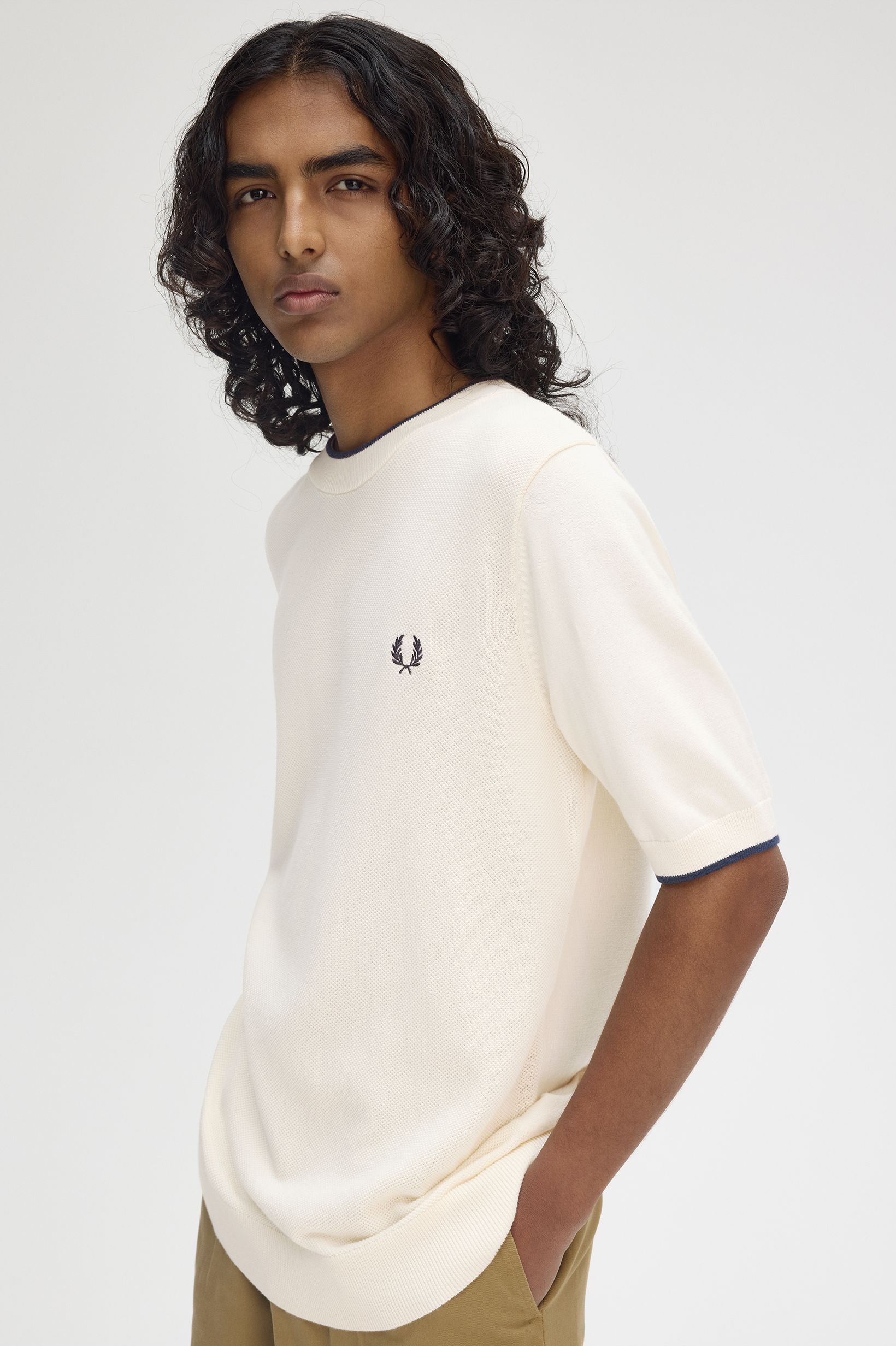 Fred Perry - TEXTURE FRONT KNITTED SHIRT - Ecru Fred Perry - TEXTURE FRONT KNITTED SHIRT - Ecru