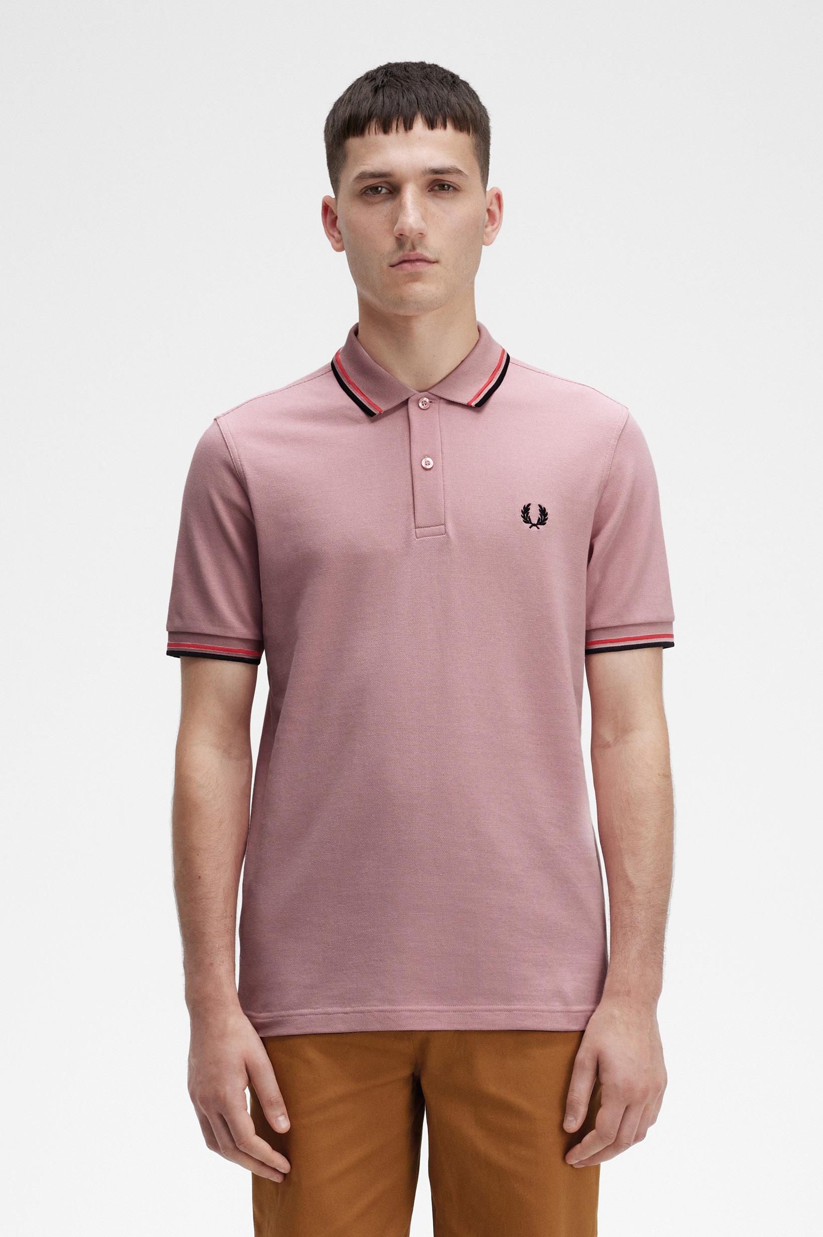 Fred Perry - TWIN TIPPED POLO SHIRT - Chalk Pink/Washed Red/Black