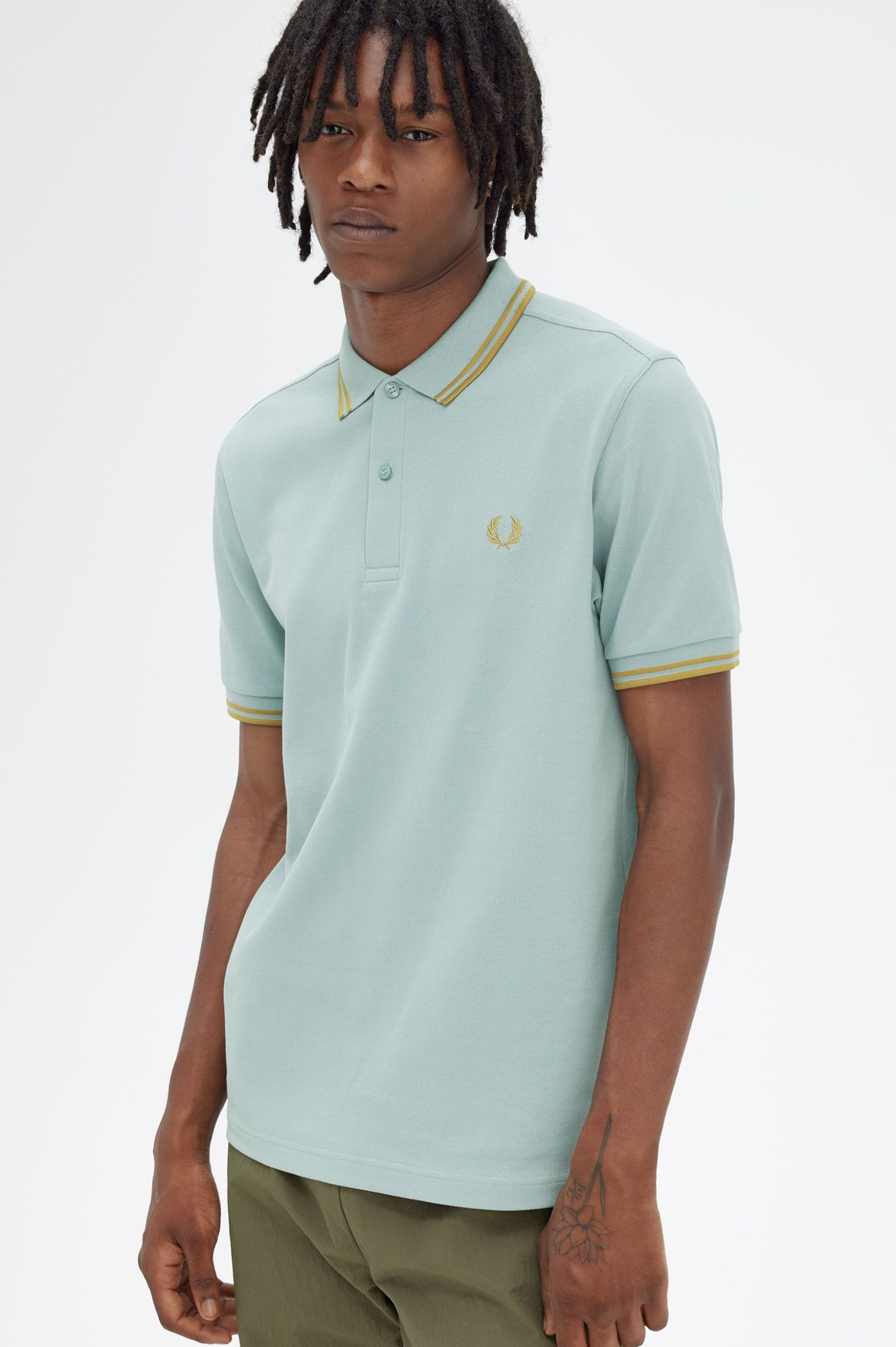 Fred Perry - TWIN TIPPED POLO SHIRT - Silver Blue/Dark Caramel
