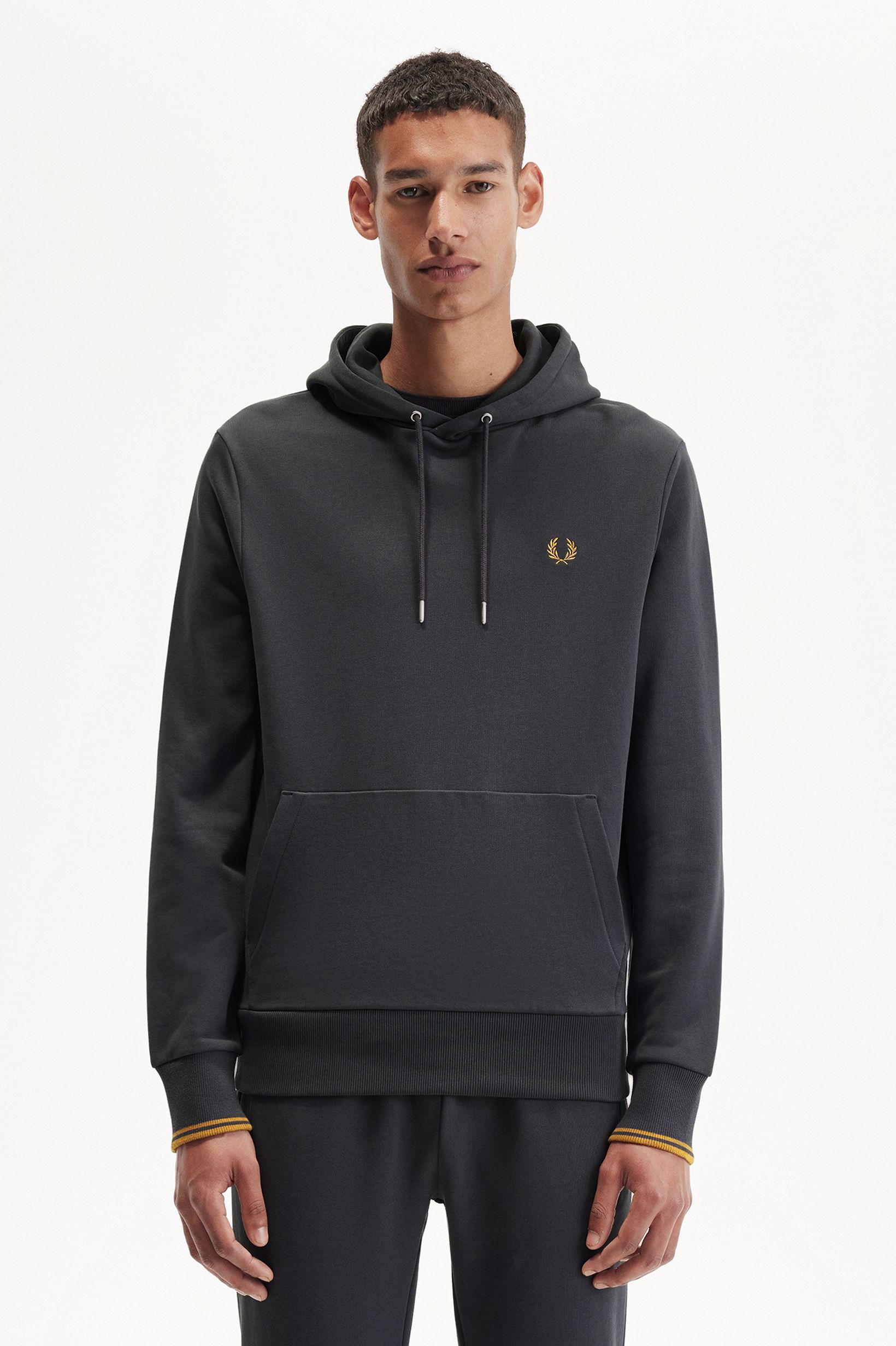 Fred Perry - TIPPED HOODED SWEATSHIRT - Anchor Grey/Dark Caramel