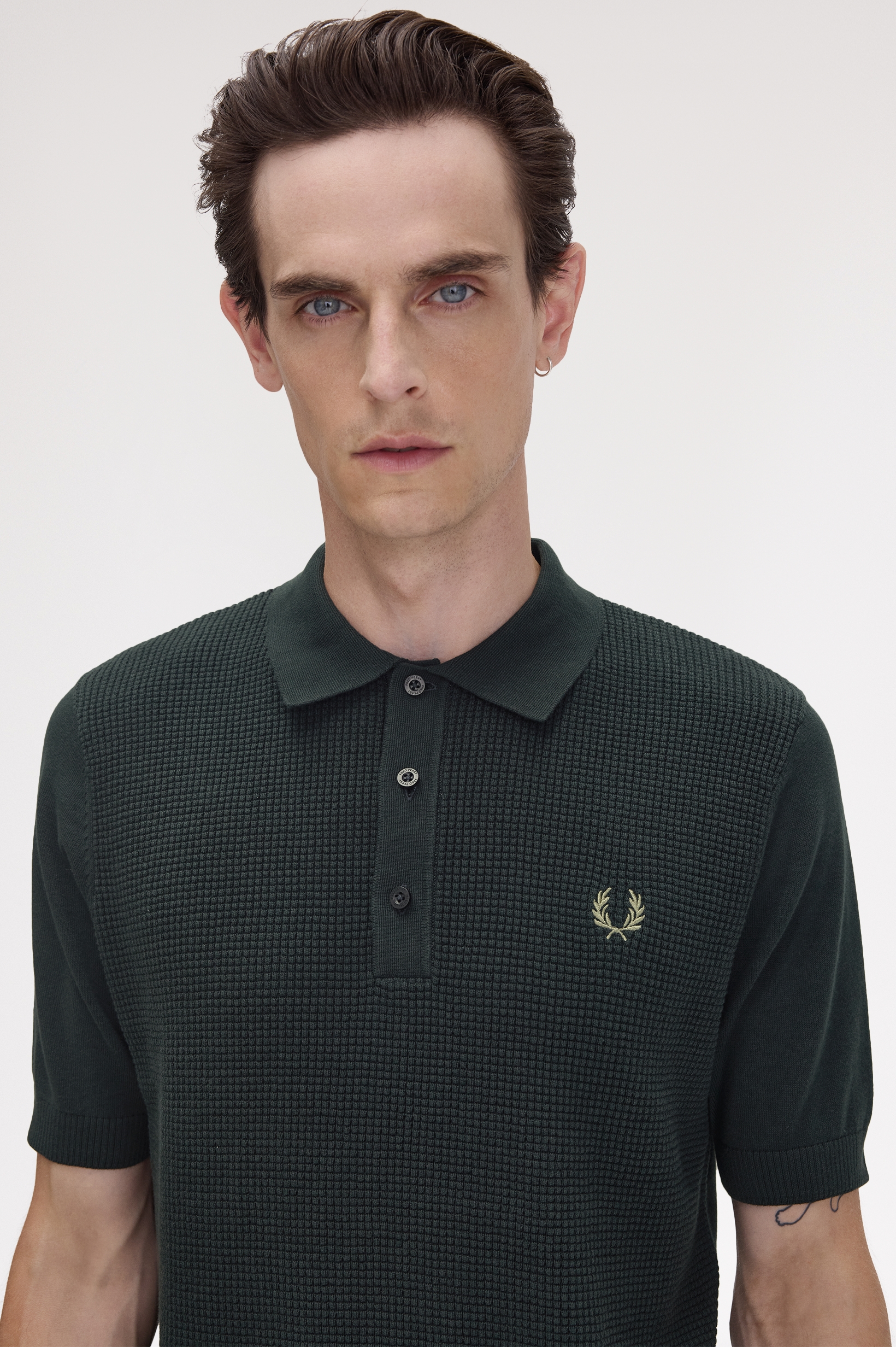 Fred Perry WAFFLE STITCH KNITTED SHIRT - Night Green