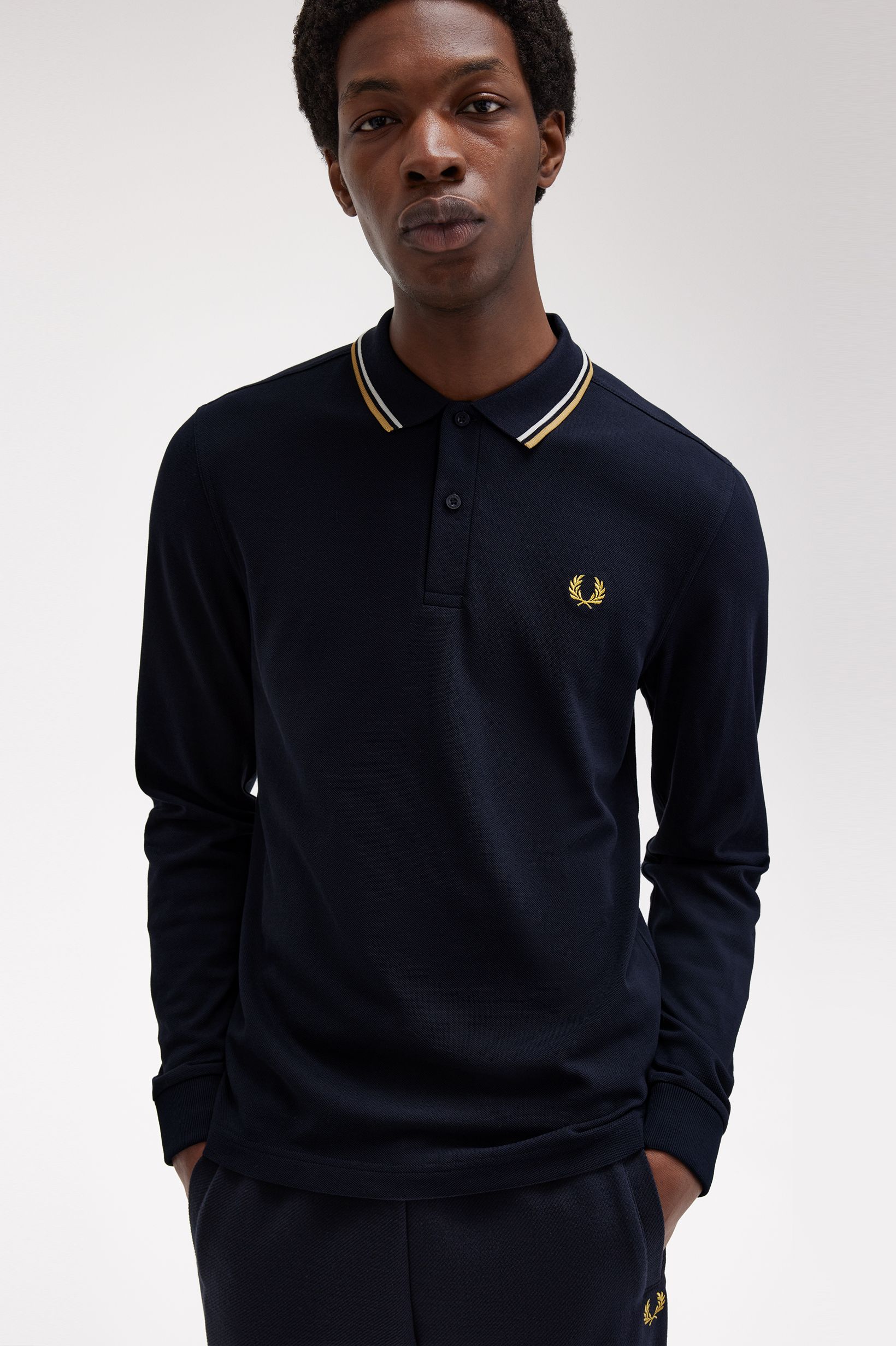 Fred Perry - LS TWIN TIPPED POLO SHIRT - Navy/Ecru/Honeycomb Fred Perry - LS TWIN TIPPED POLO SHIRT - Navy/Ecru/Honeycomb