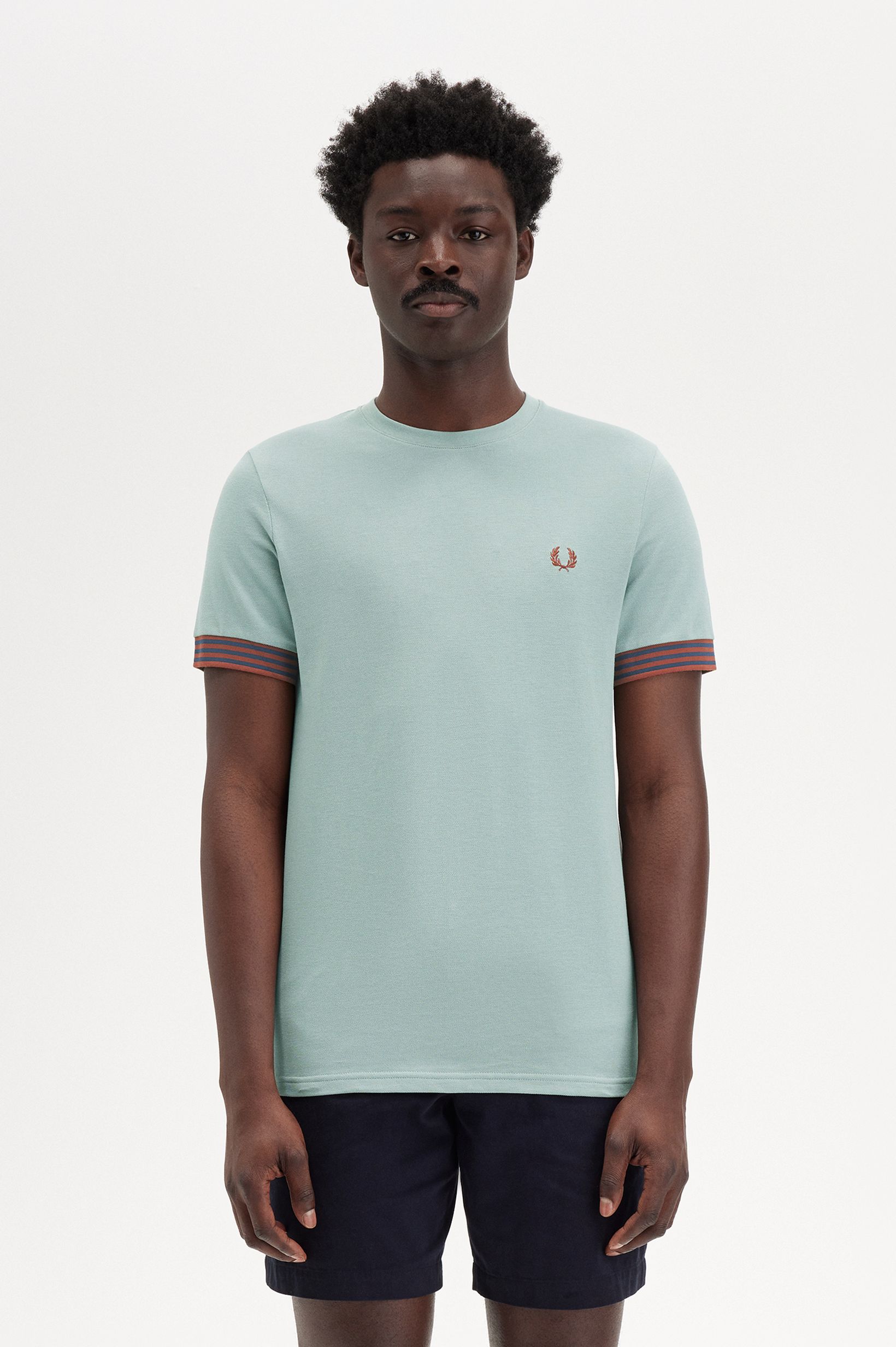 Fred Perry - STRIPED CUFF T-SHIRT - Silver Blue