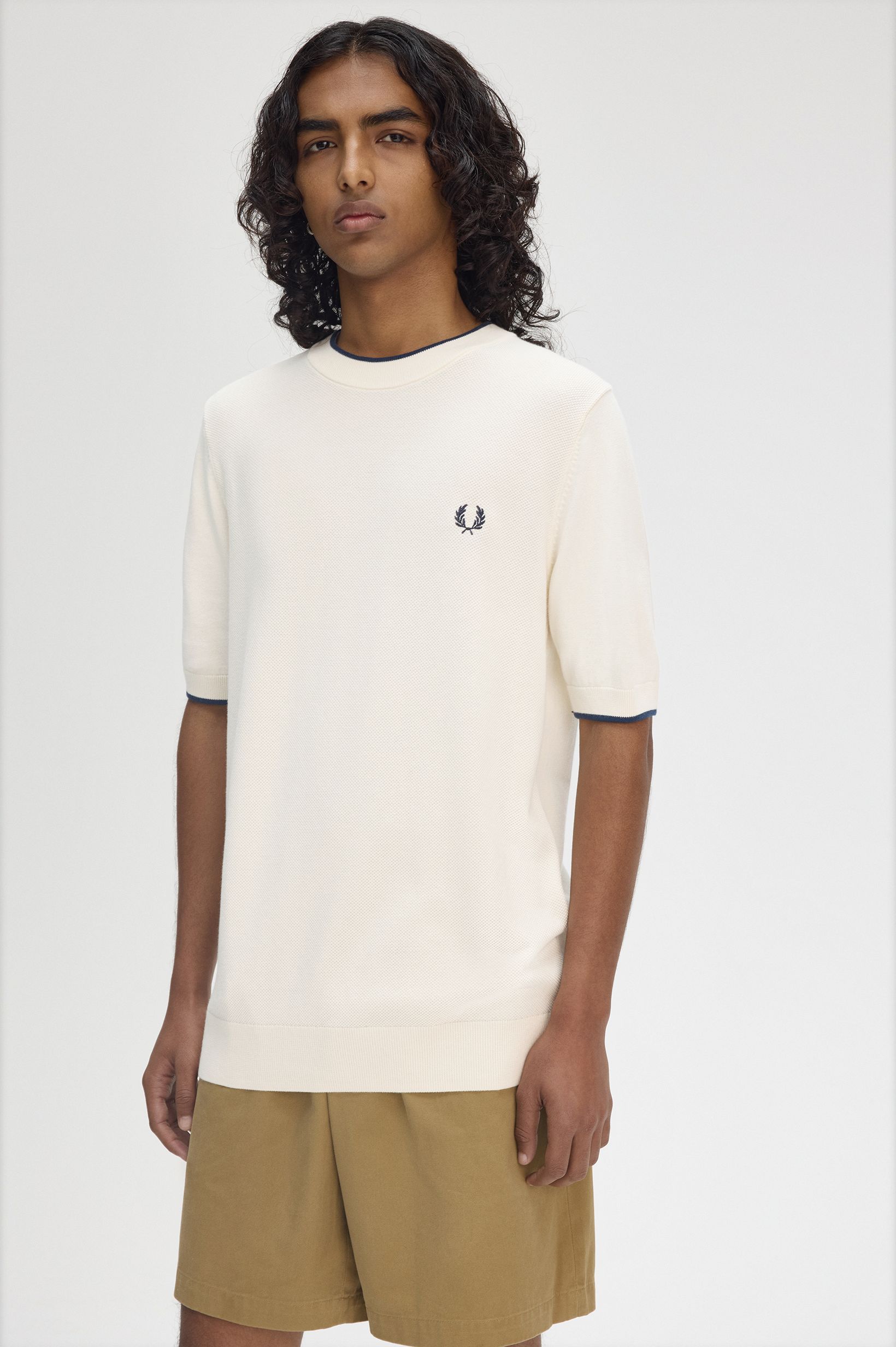 Fred Perry - TEXTURE FRONT KNITTED SHIRT - Ecru Fred Perry - TEXTURE FRONT KNITTED SHIRT - Ecru