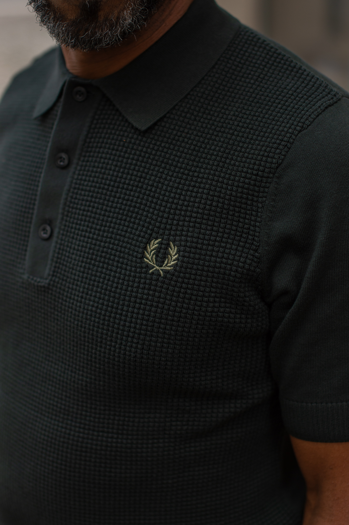 Fred Perry WAFFLE STITCH KNITTED SHIRT - Night Green