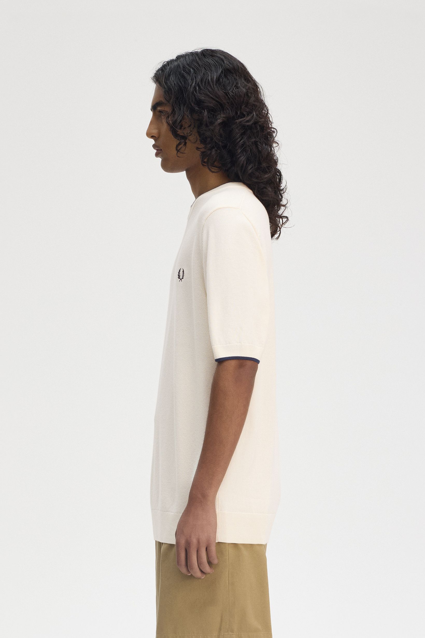 Fred Perry - TEXTURE FRONT KNITTED SHIRT - Ecru Fred Perry - TEXTURE FRONT KNITTED SHIRT - Ecru
