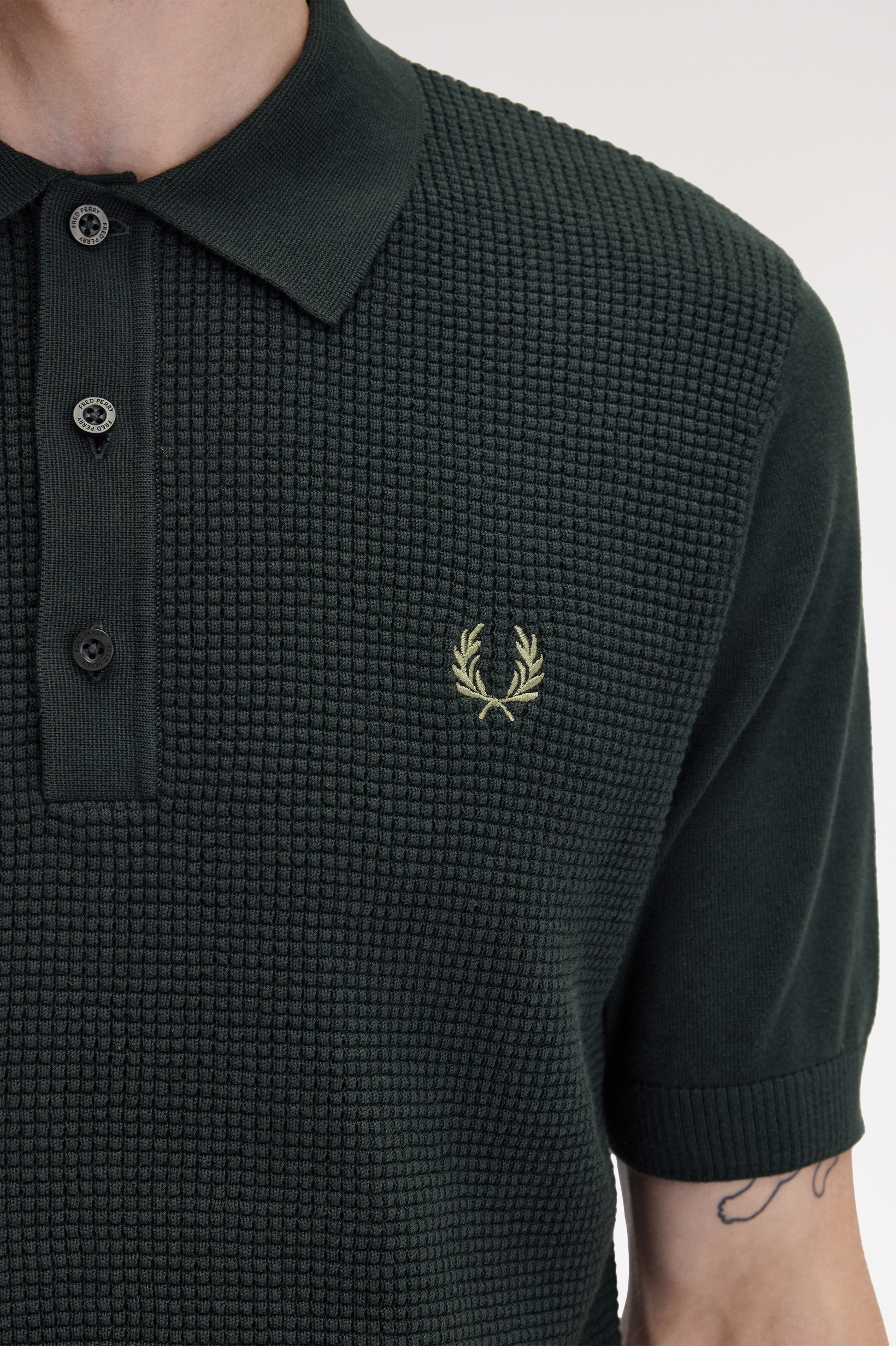 Fred Perry WAFFLE STITCH KNITTED SHIRT - Night Green
