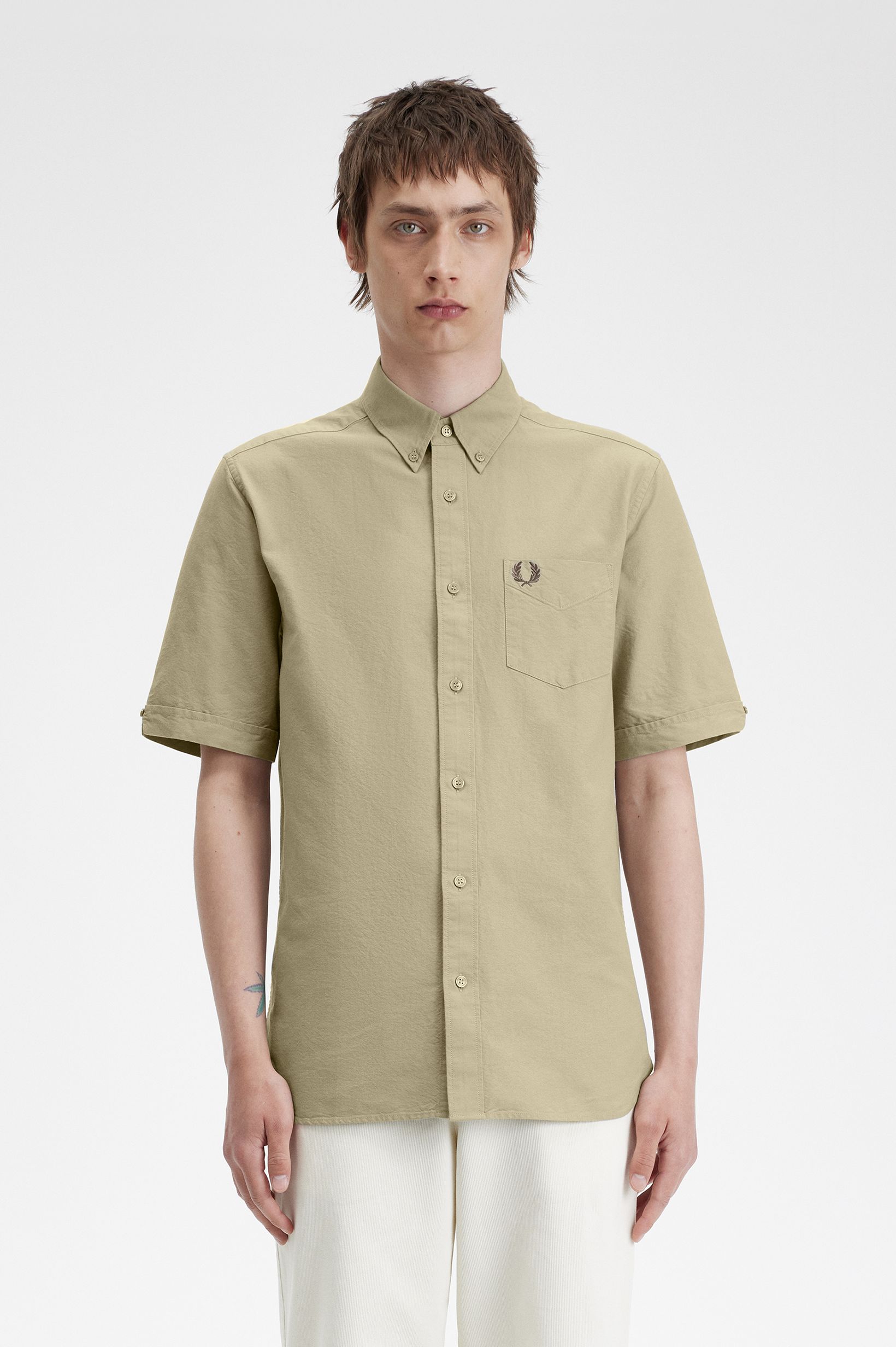 Fred Perry - OXFORD SHIRT (Short Sleeve) - Warm Grey