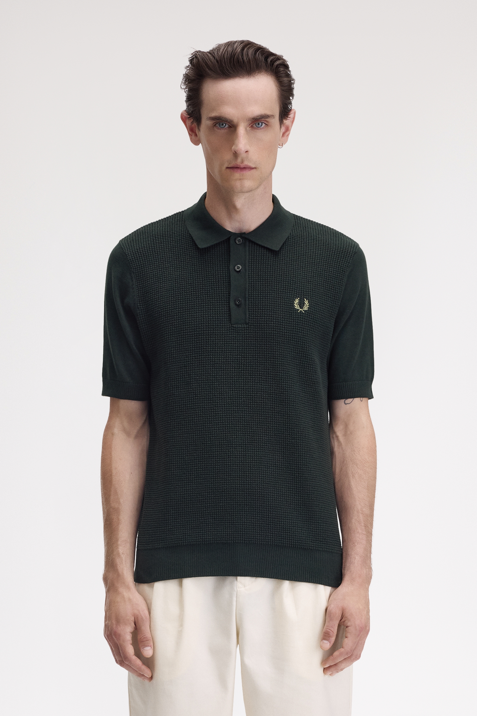 Fred Perry WAFFLE STITCH KNITTED SHIRT - Night Green