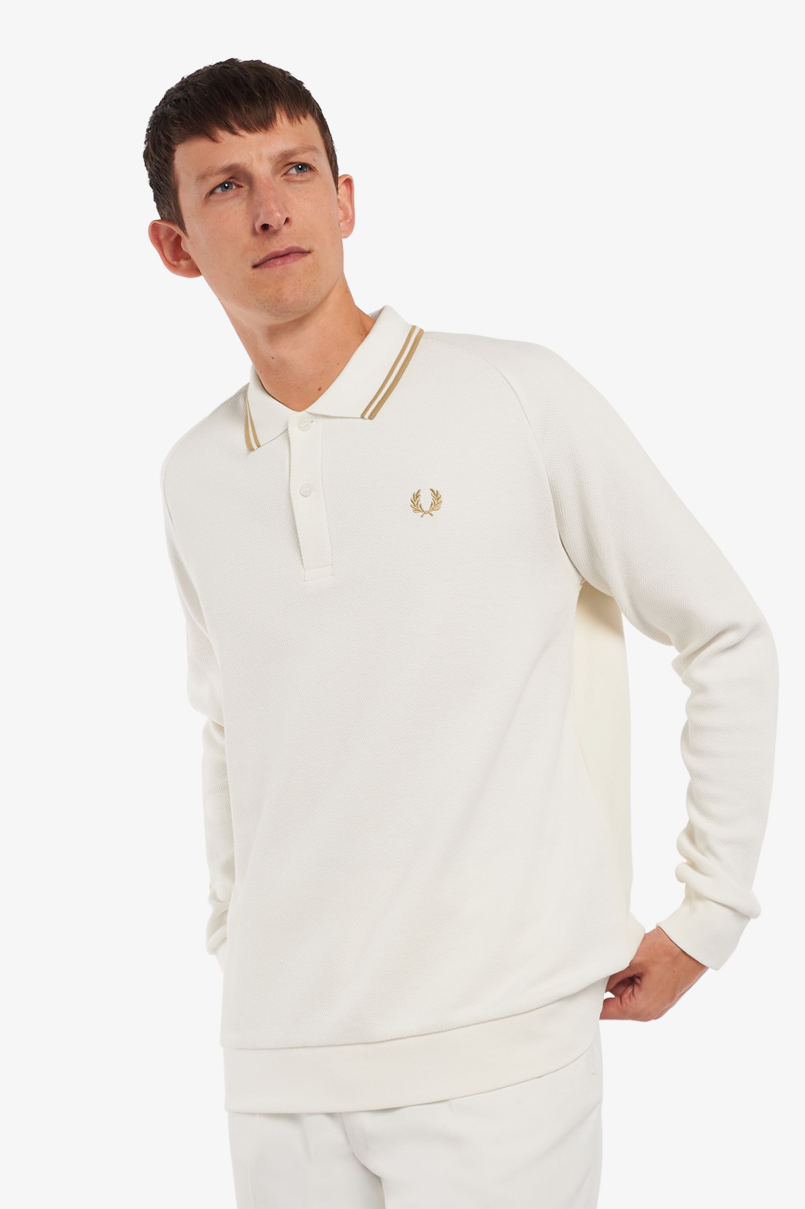 Fred Perry - SWEATSHIRT PANEL POLO SHIRT - Snow White