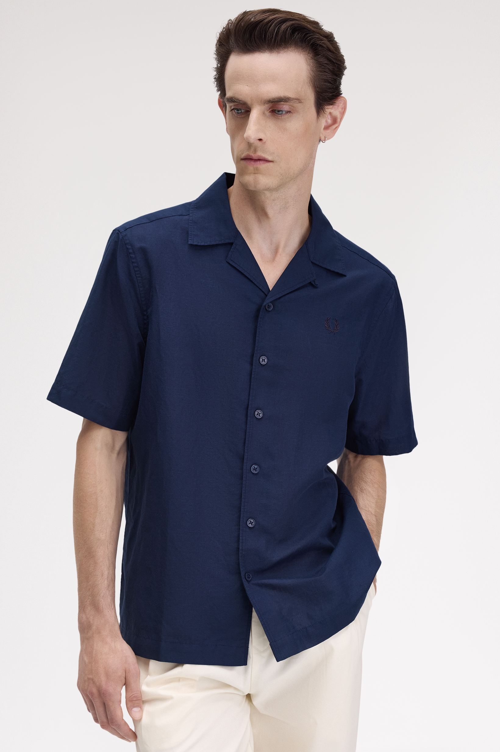 Fred Perry - LINEN BLEND REVERE COLLAR SHIRT - Tennis Blue