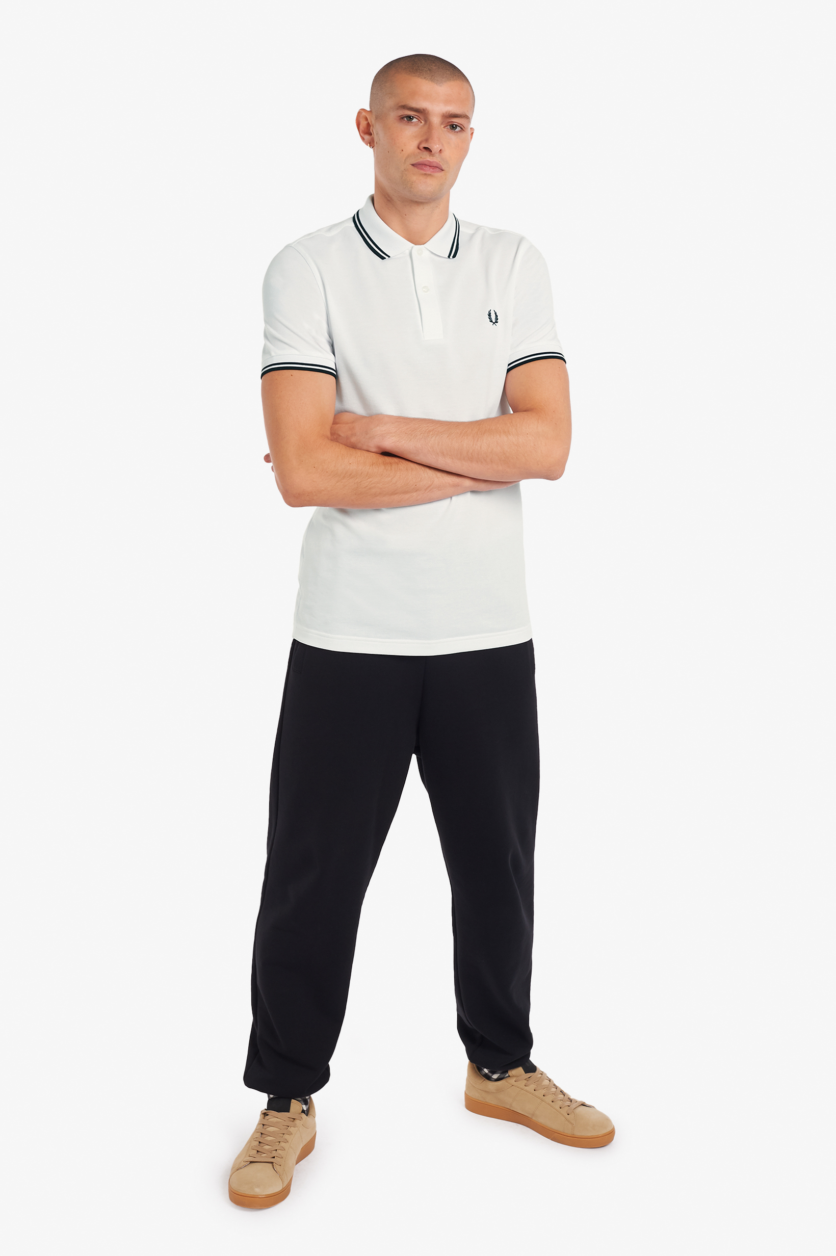Fred Perry - TWIN TIPPED POLO SHIRT - White/Black/Black Fred Perry - TWIN TIPPED POLO SHIRT - White/Black/Black