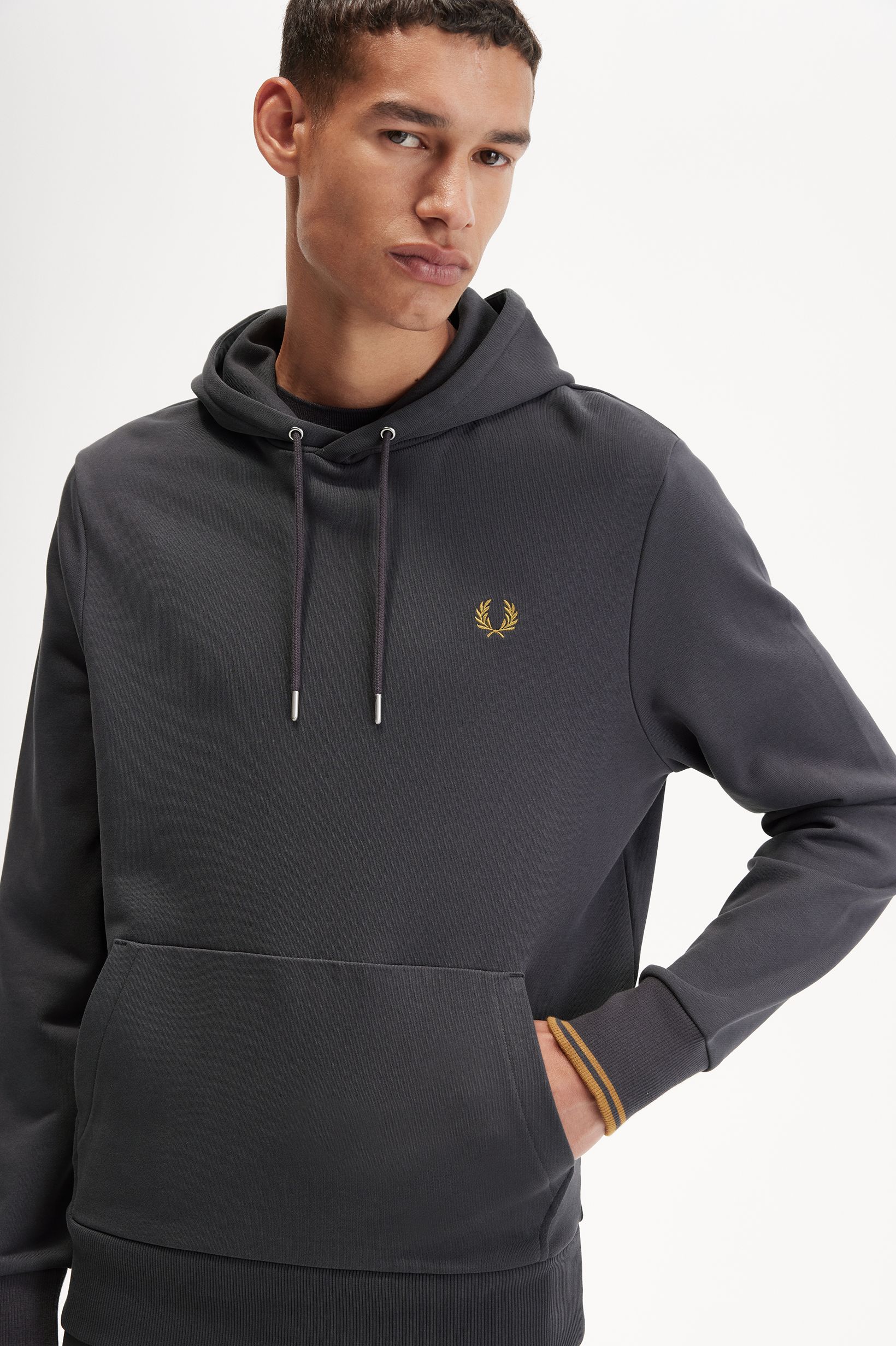 Fred Perry - TIPPED HOODED SWEATSHIRT - Anchor Grey/Dark Caramel