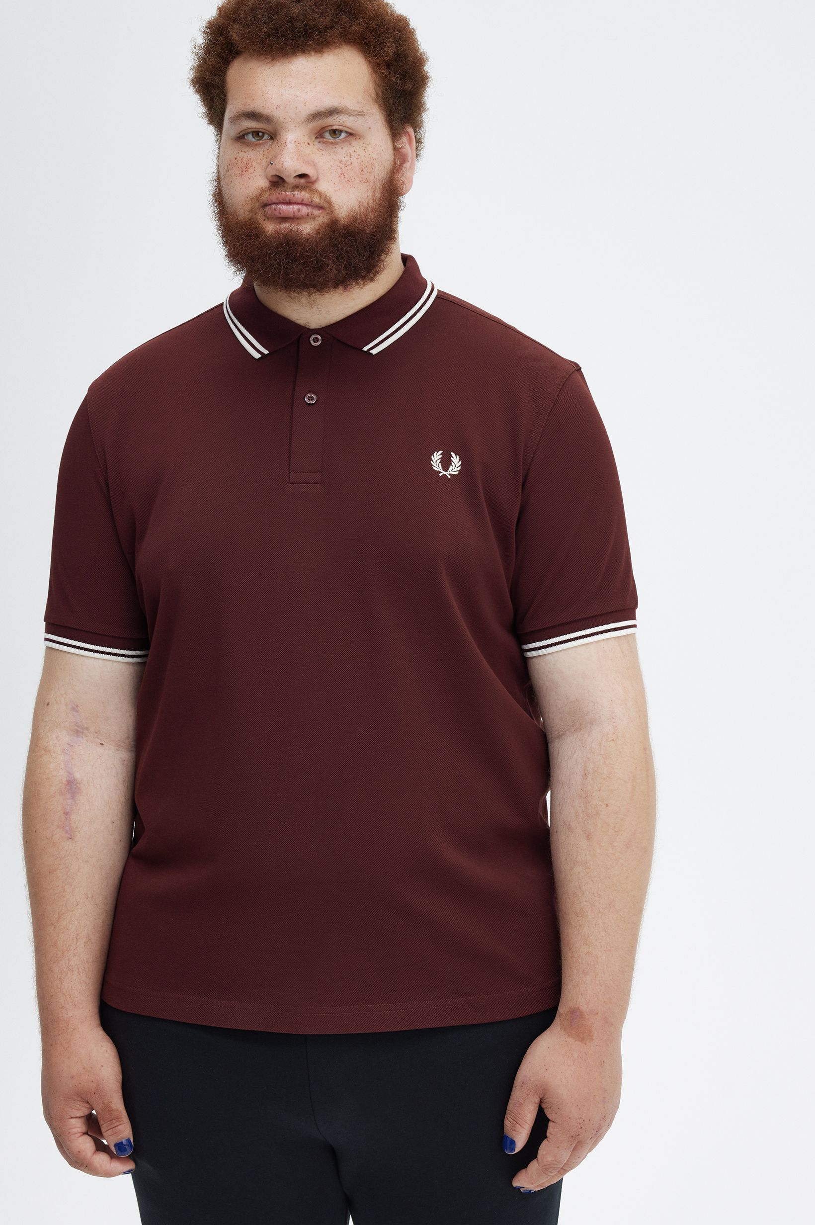 Fred Perry - TWIN TIPPED POLO SHIRT - Oxblood/White/White Fred Perry - TWIN TIPPED POLO SHIRT - Oxblood/White/White