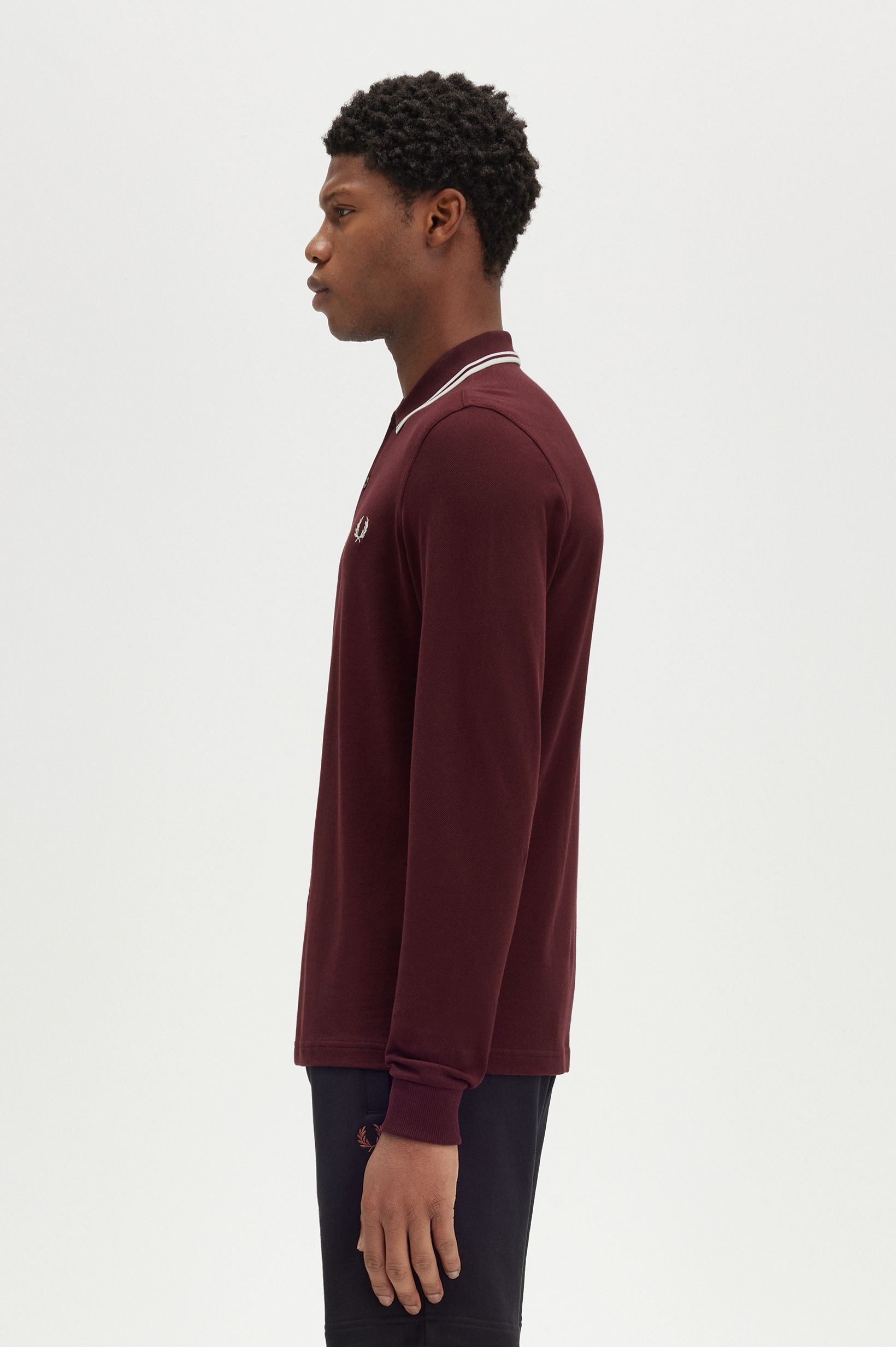 Fred Perry - LS TWIN TIPPED POLO SHIRT - Oxblood/Snow White/Snow White Fred Perry - LS TWIN TIPPED POLO SHIRT - Oxblood/Snow White/Snow White