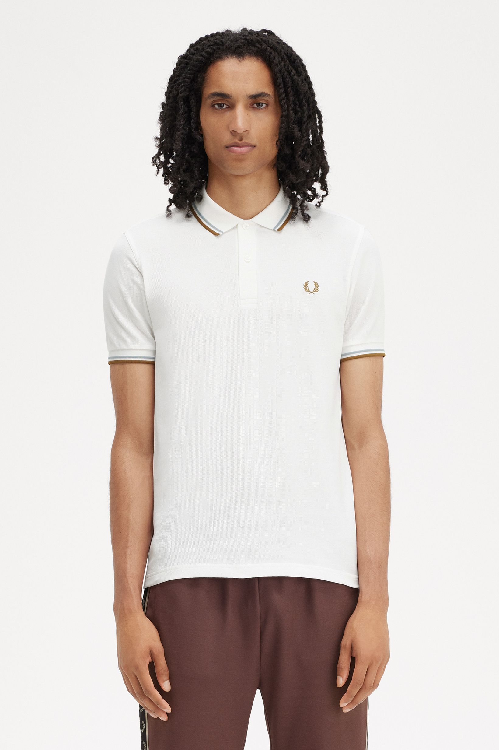Fred Perry - TWIN TIPPED POLO SHIRT - Snow White/Silver Blue/Dark Caramel