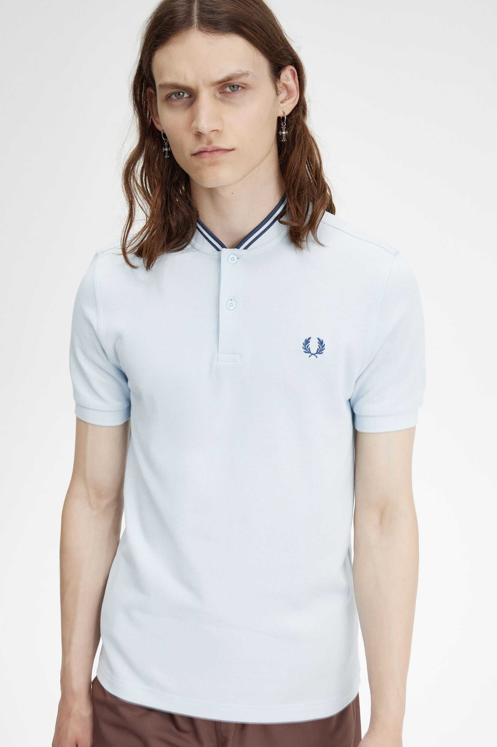 Fred Perry - BOMBER COLLAR PIQUE  POLO SHIRT - Light Ice/Midnight Blue