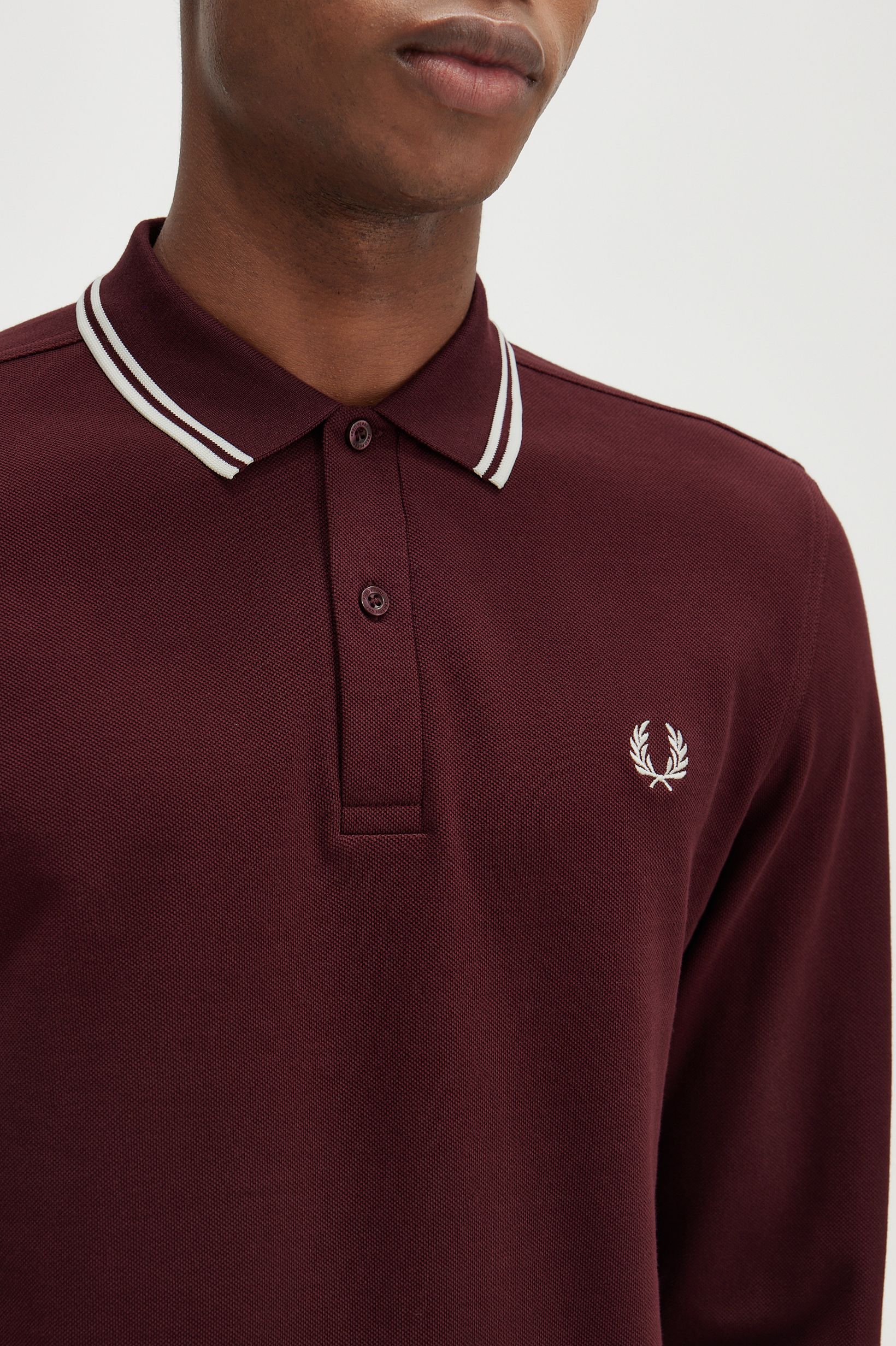 Fred Perry - LS TWIN TIPPED POLO SHIRT - Oxblood/Snow White/Snow White Fred Perry - LS TWIN TIPPED POLO SHIRT - Oxblood/Snow White/Snow White